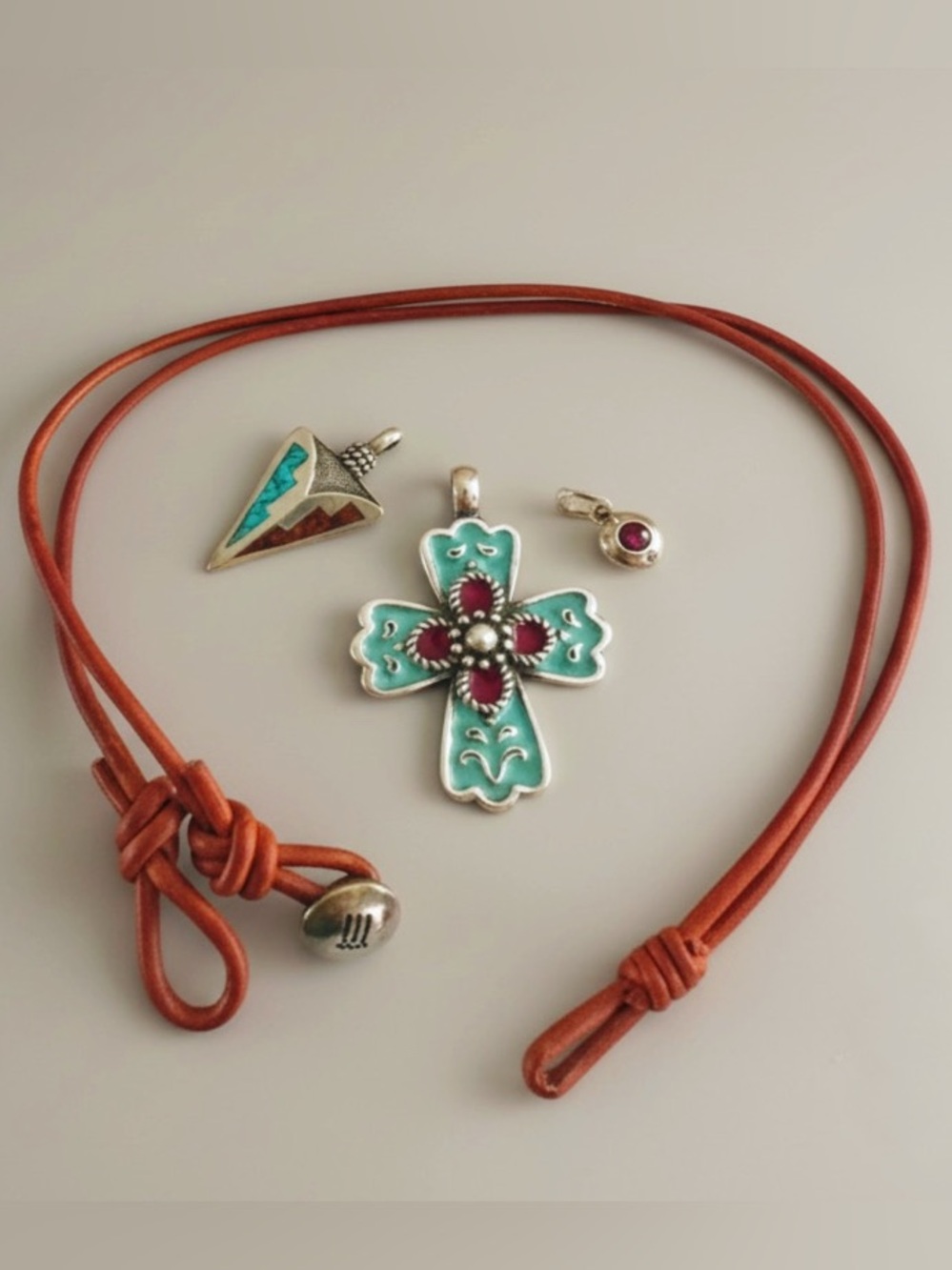 3 James Avery La Rosa enamel cross leather necklace Rememberance arrowhead